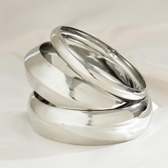 Women Metal Stackable Boho Indian silver Bangles Bracelet Stack Non Tarnish - Picture 4 of 8